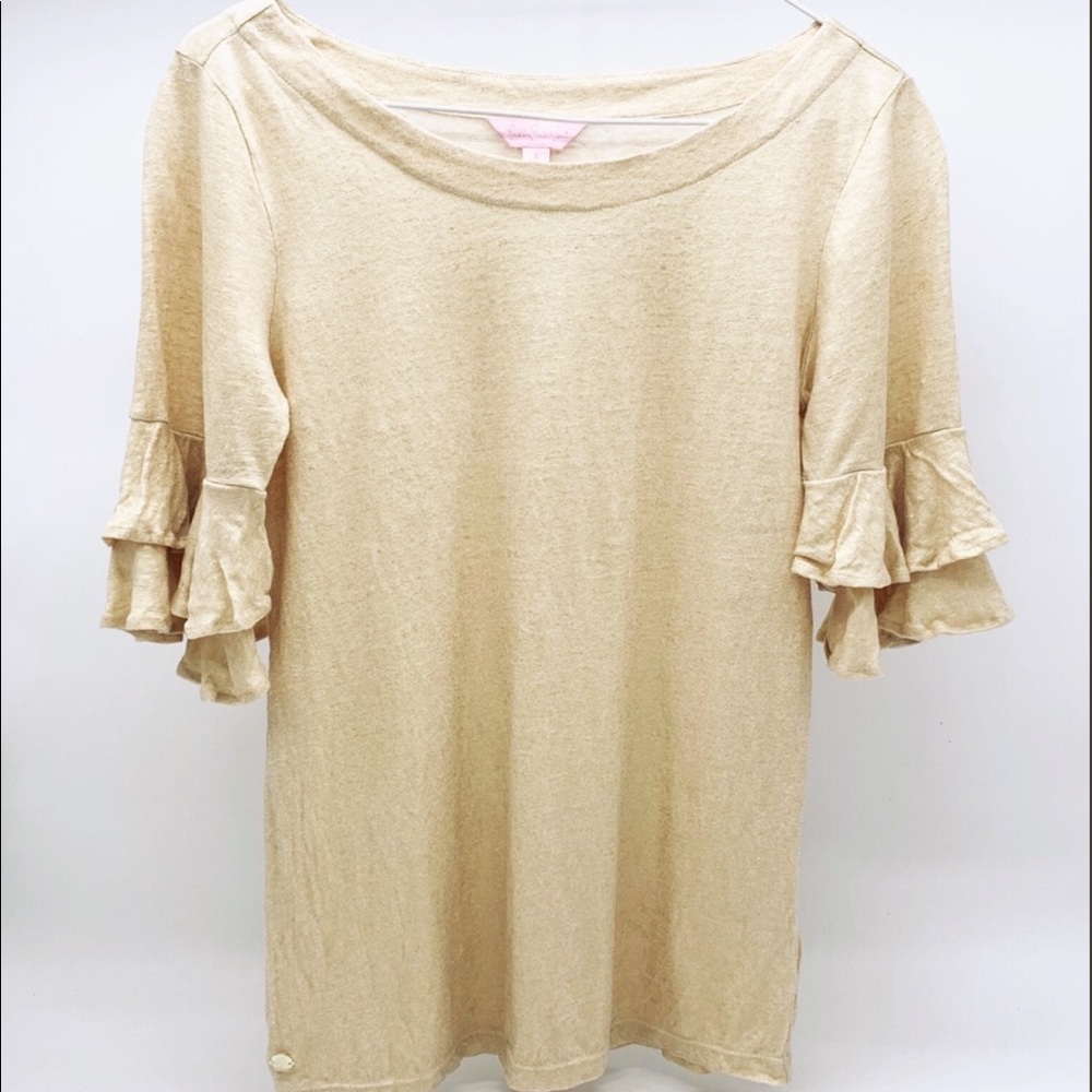 NWOT Lilly Pulitzer Beige Gold Blouse SZ SM